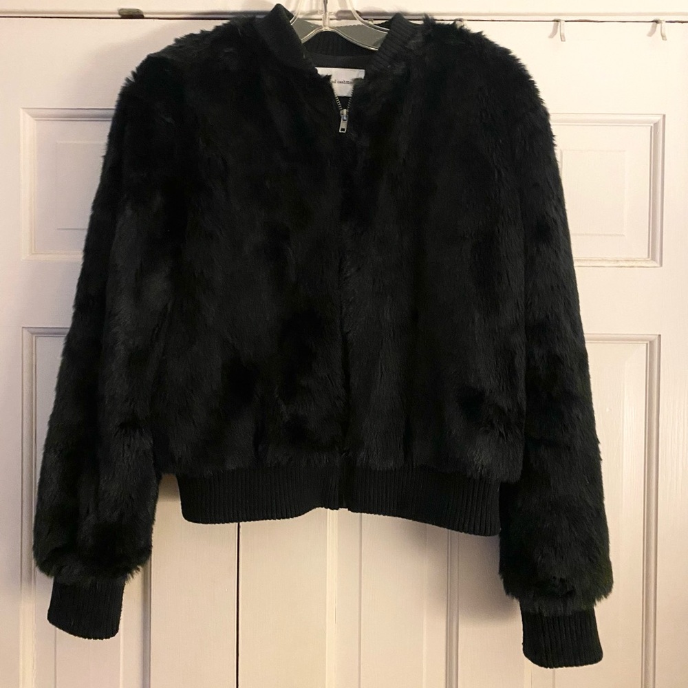 Anthropologie Cupcakes & Cashmere Black Faux Fur Bomber